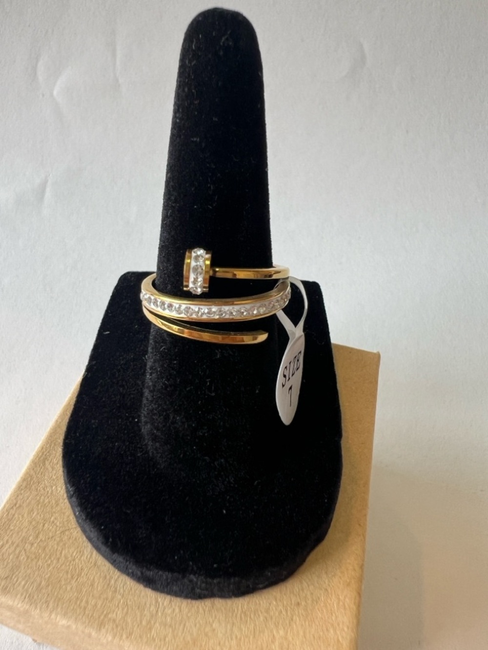14k Gold Plated Spiral Nail Crystal Ring - Size 7